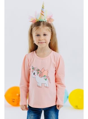 Breeze Kız Çocuk Uzun Kollu Tişört Unicorn Baskılı 1-4 Yaş, Somon