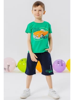 Breeze Girls & Boys Erkek Çocuk Şortlu Takım Antika Araba Temalı 1.5-5 Yaş, Yeşil