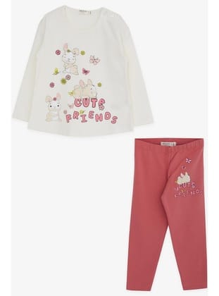 Breeze Kız Bebek Taytlı Takım Tavşan Baskılı 9 Ay-3 Yaş, Ekru