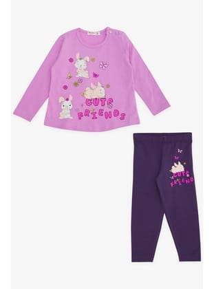 Breeze Kız Bebek Taytlı Takım Tavşan Baskılı 9 Ay-3 Yaş, Lila