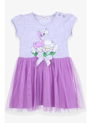 Breeze Kız Çocuk Elbise Kuğu Baskılı 1.5-5 Yaş, Gri Melanj