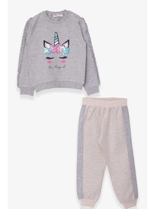 Breeze Kız Çocuk Eşofman Takımı Unicorn 1.5-5 Yaş, Gri Melanj