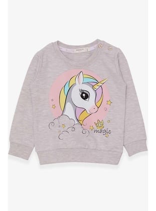 Breeze Kız Çocuk Sweatshirt Baskılı Unicorn 1.5-5 Yaş, Bej Melanj