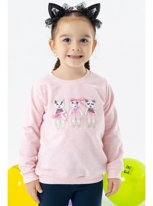 Breeze Kız Çocuk Sweatshirt Sevimli Hayvancıklar Baskılı 1.5-5 Yaş, Somon Melanj