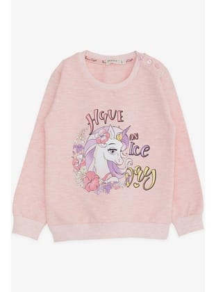 Breeze Kız Çocuk Sweatshirt Unicorn Baskılı 2-6 Yaş, Somon Melanj