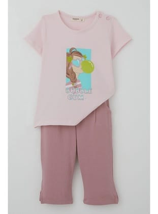 Breeze Kız Çocuk Taytlı Takım Sakız Kraliçesi Kız Baskılı 1.5-5 Yaş, Pembe