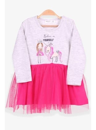 Breeze Kız Çocuk Uzun Kollu Elbise Unicorn 1.5-5 Yaş, Açık Gri Melanj