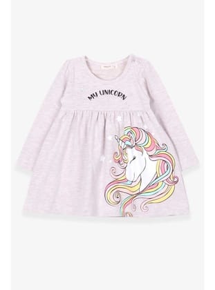 Breeze Kız Çocuk Uzun Kollu Elbise Unicorn 2-6 Yaş, Bej Melanj