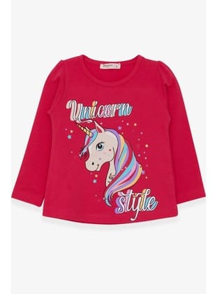Breeze Kız Çocuk Uzun Kollu Tişört Unicorn 2-6 Yaş, Fuşya