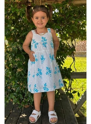 Escabel Kız Çocuk Elbise Çiçek Desenli 1.5-5 Yaş, Beyaz
