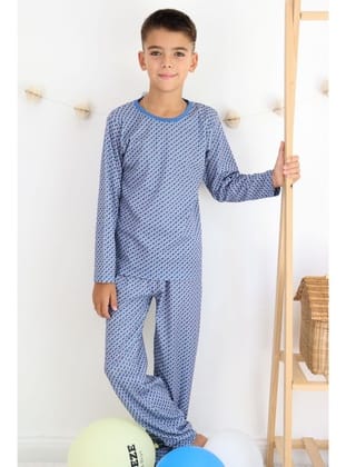 Breeze Erkek Çocuk Pijama Takımı Kare Desenli 9-12 Yaş, Mavi