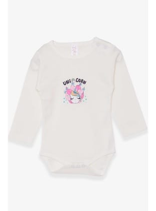 Breeze Kız Bebek Çıtçıtlı Body Baskılı Unicorn 9 Ay-3 Yaş, Ekru
