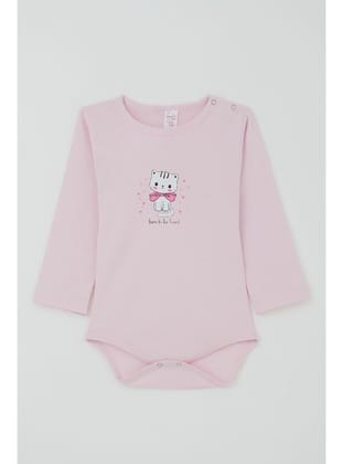 Breeze Kız Bebek Çıtçıtlı Zıbın Body Sevgi Temalı Kedicik Baskılı 9 Ay-3 Yaş, Pembe