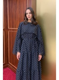 Puantiye Pelerinli Elbise 32 2889 SİYAH