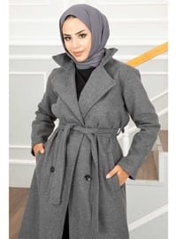 4 Düğmeli Tesettür Kaban Gri