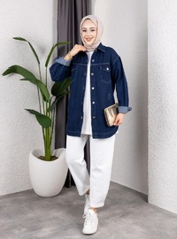 Kadın Yıkamalı Cepli Denim Kot Ceket