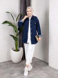 Kadın Yıkamalı Cepli Denim Kot Ceket