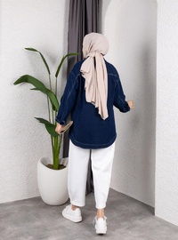 Kadın Yıkamalı Cepli Denim Kot Ceket