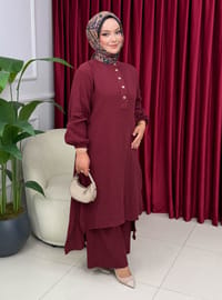Salaş Tesettür Pantolonlu Müslin Takım - Bordo
