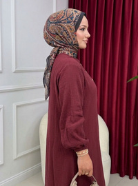 Salaş Tesettür Pantolonlu Müslin Takım - Bordo