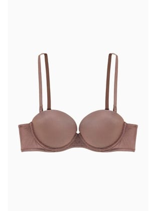 Straplez Mikro Sütyen Double Push Up, Ekstra Dolgulu Basic - Bronz Kahve - 2536