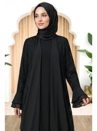 Amine Hüma Burcu Kolu Volanlı Abiye Siyah