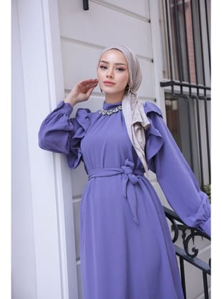 3986 -Taş Detaylı Tesettür Elbise Li̇la-G1