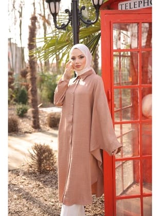 4503  Keten Uzun Tunik Kahverengi̇J-7