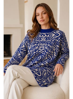 Zebra Desenli Triko Tunik R7186 Lacivert
