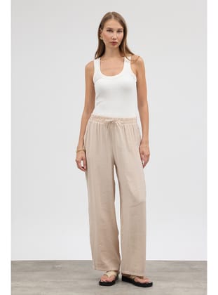 Beli Lastikli Modal Pantolon - Bej
