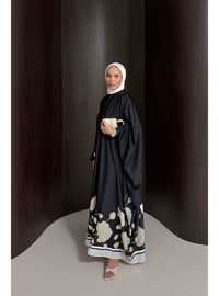Çiçekli Kaftan Elbise 32 2938 SİYAH