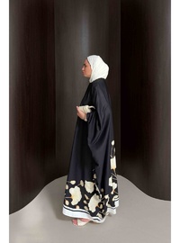 Çiçekli Kaftan Elbise 32 2938 SİYAH
