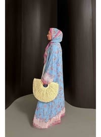 Desenli Şallı Abaya 32 2908 Bebe Mavi