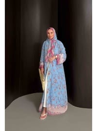 Desenli Şallı Abaya 32 2908 Bebe Mavi