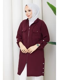 Kadın Yandan Düğme Detaylı Fermuar Kapamalı Kap