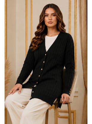 Desenli Merserize Hırka N3352 Siyah