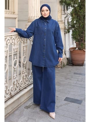 Meysa Oversize Denim Takım Koyu Mavi 19302