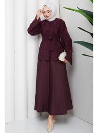 Halka Desen Kabartmalı İkili Takım Bordo HM2881