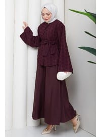 Halka Desen Kabartmalı İkili Takım Bordo HM2881