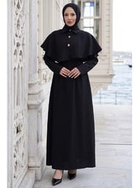 Pelerinli Modal Elbise Siyah HM2910