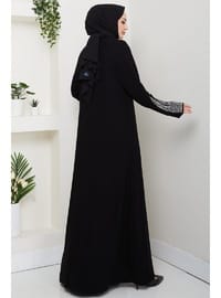 Taş Detaylı İçlikli Abaya Takım Siyah