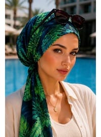 Yeşil Yaprak Desen Eşarp Bone