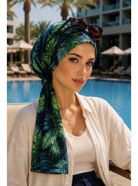 Yeşil Yaprak Desen Eşarp Bone