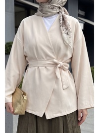 Kuşaklı Tek Düğmeli Double Kimono Taş