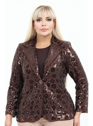 Büyük Beden 4078 Kahve Ceket+Bluz Takım KAHVE