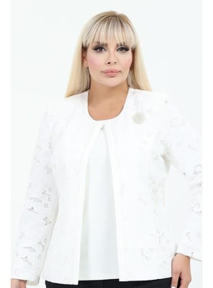 Büyük Beden 4077 Ekru Ceket+Bluz Takım EKRU