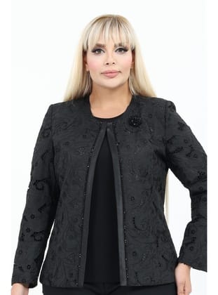 Büyük Beden 4077 Siyah Ceket+Bluz Takım SİYAH