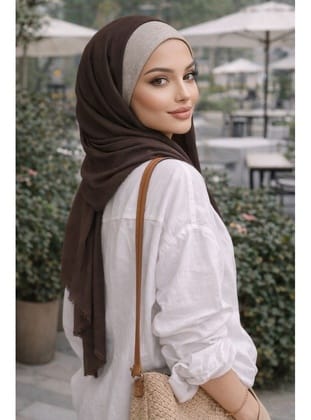 Kahverengi Vizon Işıltılı Bandana Hazır Şal