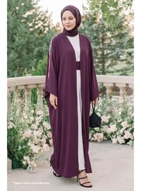 Dökümlü Taşlı Elbiseli Mor Abaya