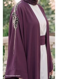 Dökümlü Taşlı Elbiseli Mor Abaya